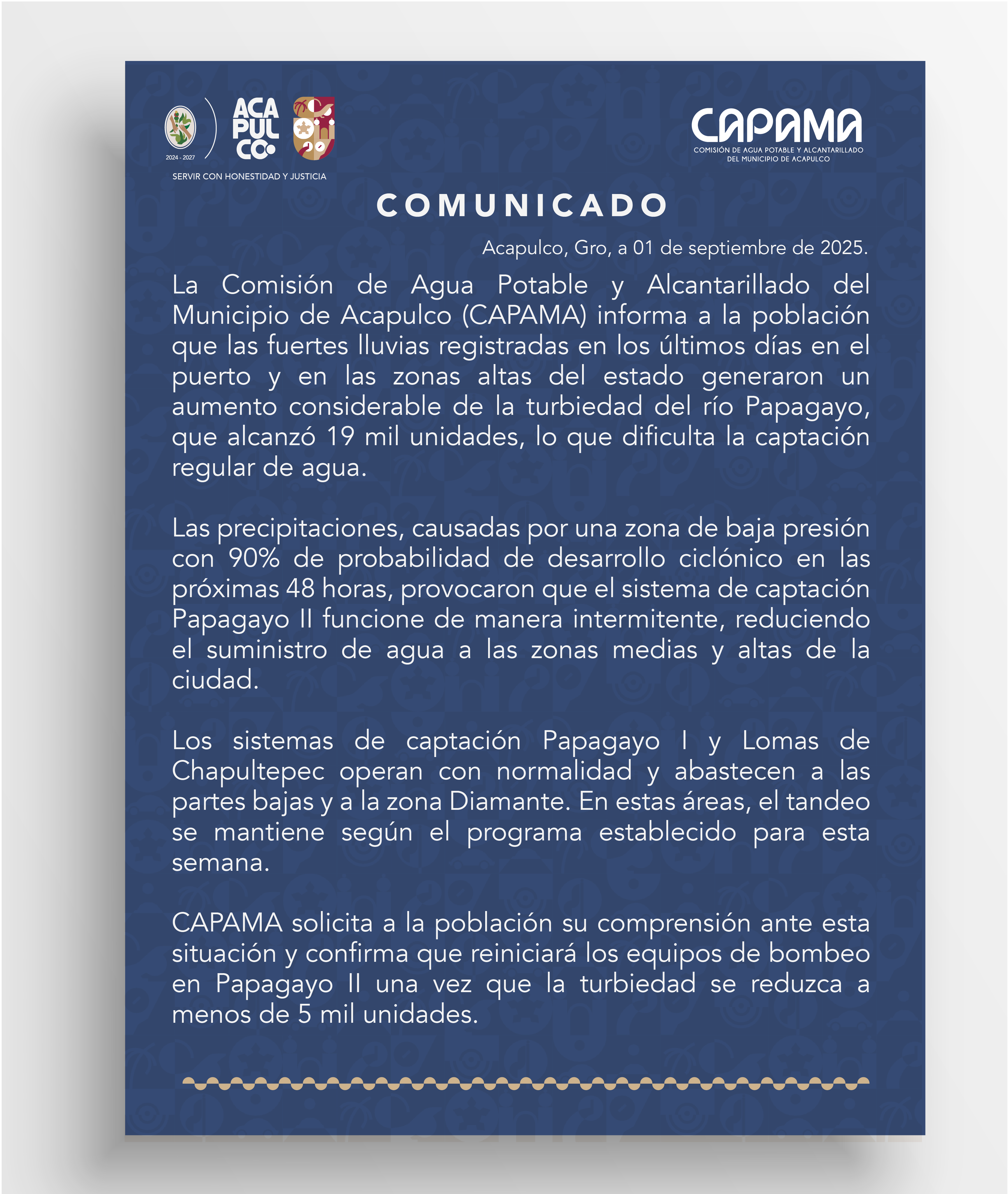 CAPAMA | servicio de agua potable y saneamiento de Acapulco, Guerrero.